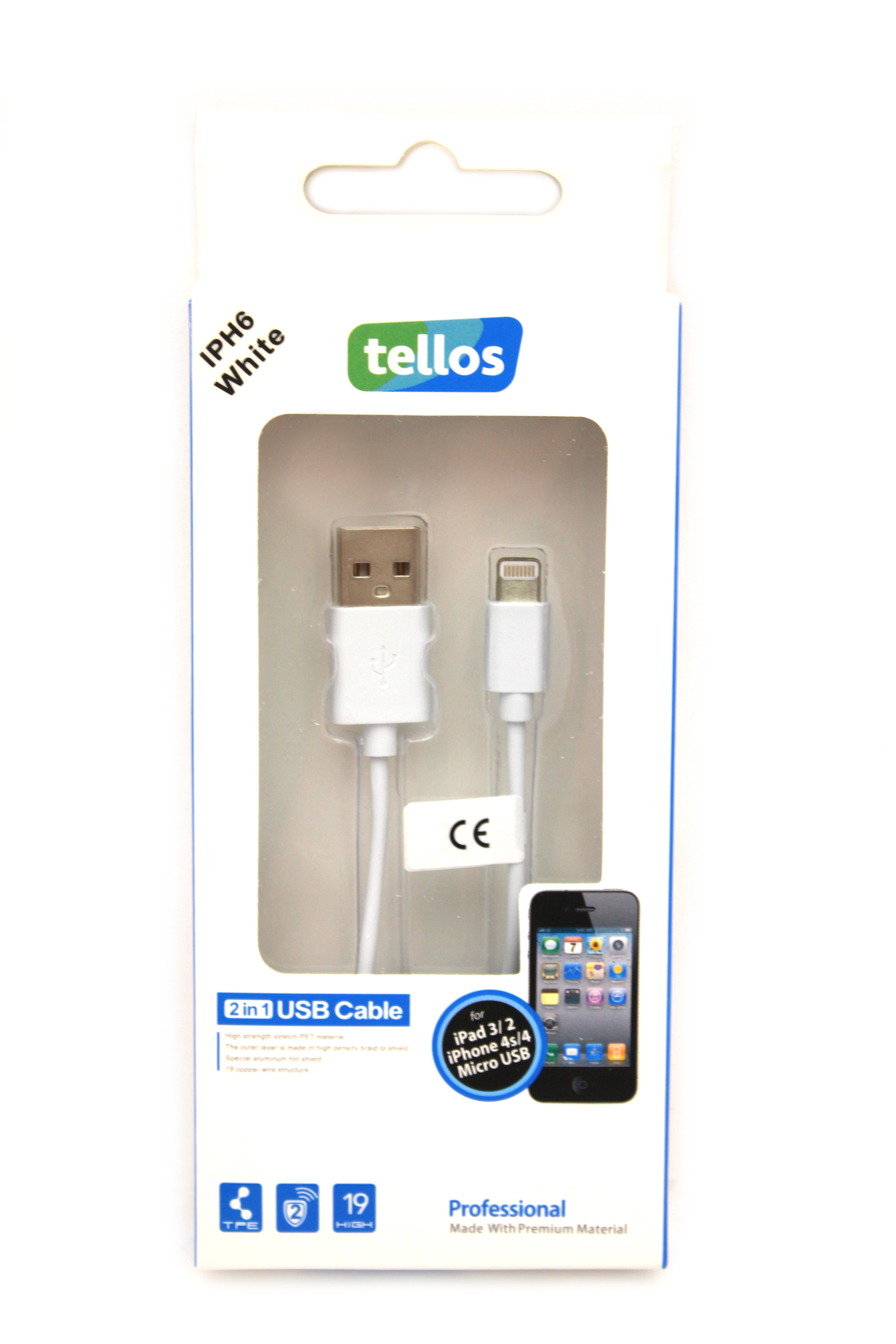 USB kabelis Tellos Professional Apple Lightning baltas, 1.0m