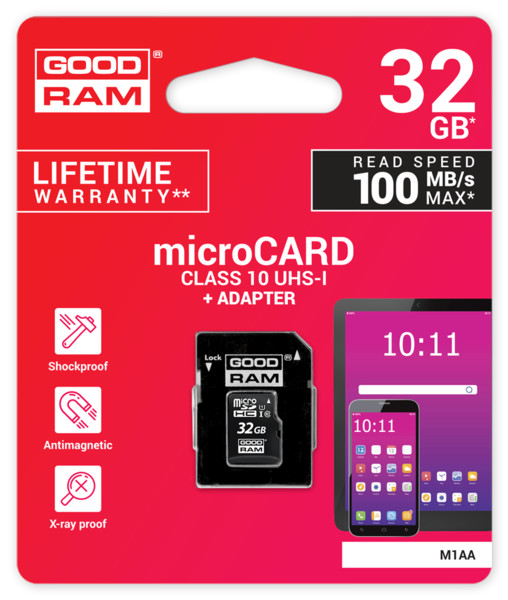 Atminties korta Goodram microSD 32Gb (class 10) + SD adapter