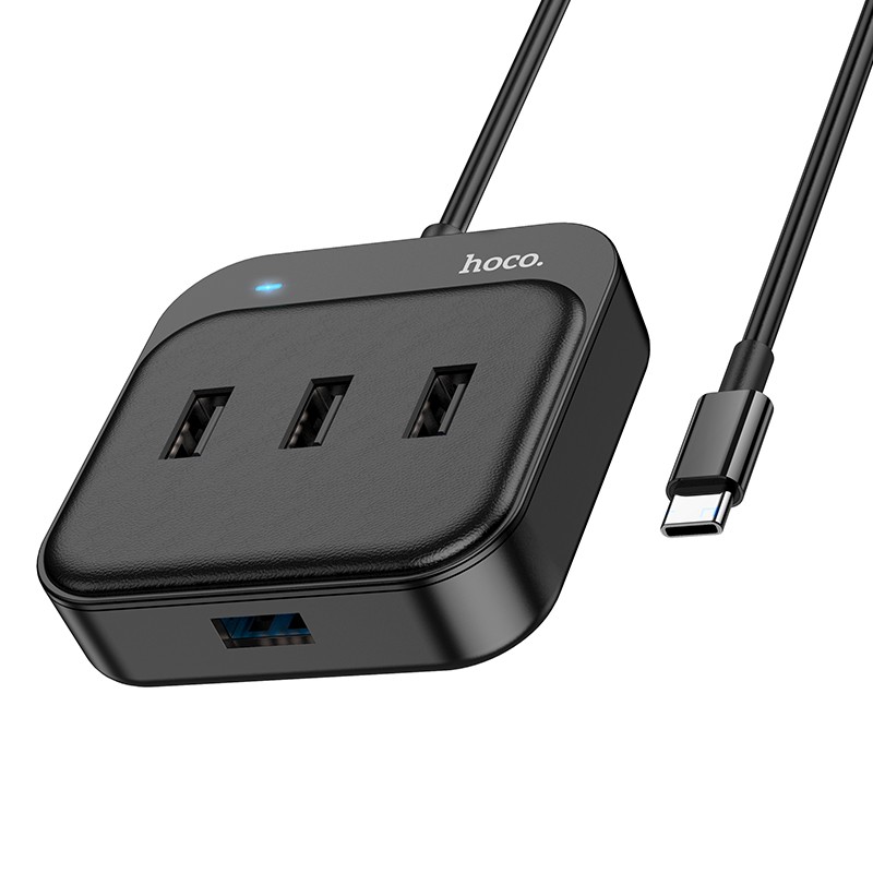 USB šakotuvas Hoco HB31 Easy 4-in-1 converter Type-C to USB3.0 + 3xUSB2.0 0.2m juodas