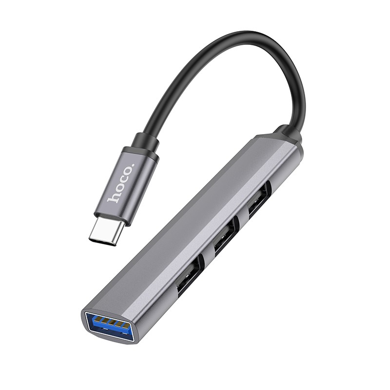 USB šakotuvas Hoco HB26 4-in-1 adapter Type-C to 1xUSB3.0 + 3xUSB2.0 pilkas