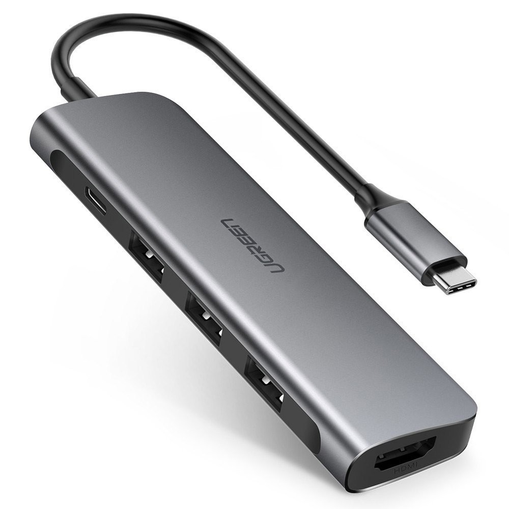 Adapteris Ugreen CM136 USB-C to USB-C + 3xUSB-A + HDMI pilkas