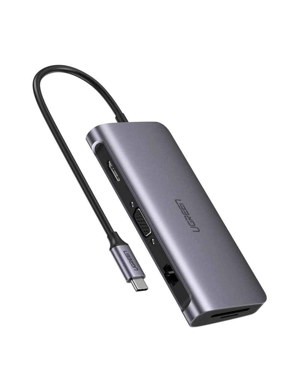 Adapteris Ugreen CM179 USB-C to USB-C + 3xUSB-A + HDMI + VGA + RJ45 + SD/TF pilkas