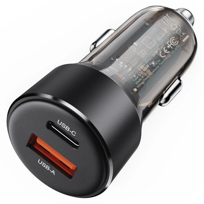 Automobilinis įkroviklis Acefast B12 60W USB-C/USB-A juodas